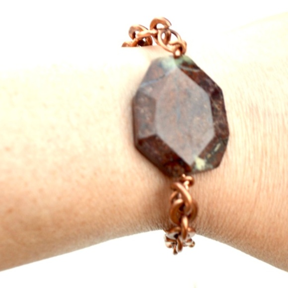 Chrysoprase Solid Copper Earthy Rustic Bracelet - Picture 2 of 4